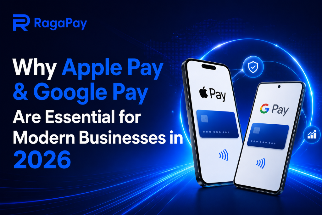 Ragapay blog banner featuring Apple Pay and Google Pay digital wallet payment solutions, showcasing mobile payment technology, secure transactions, and modern business payment innovation for 2026.